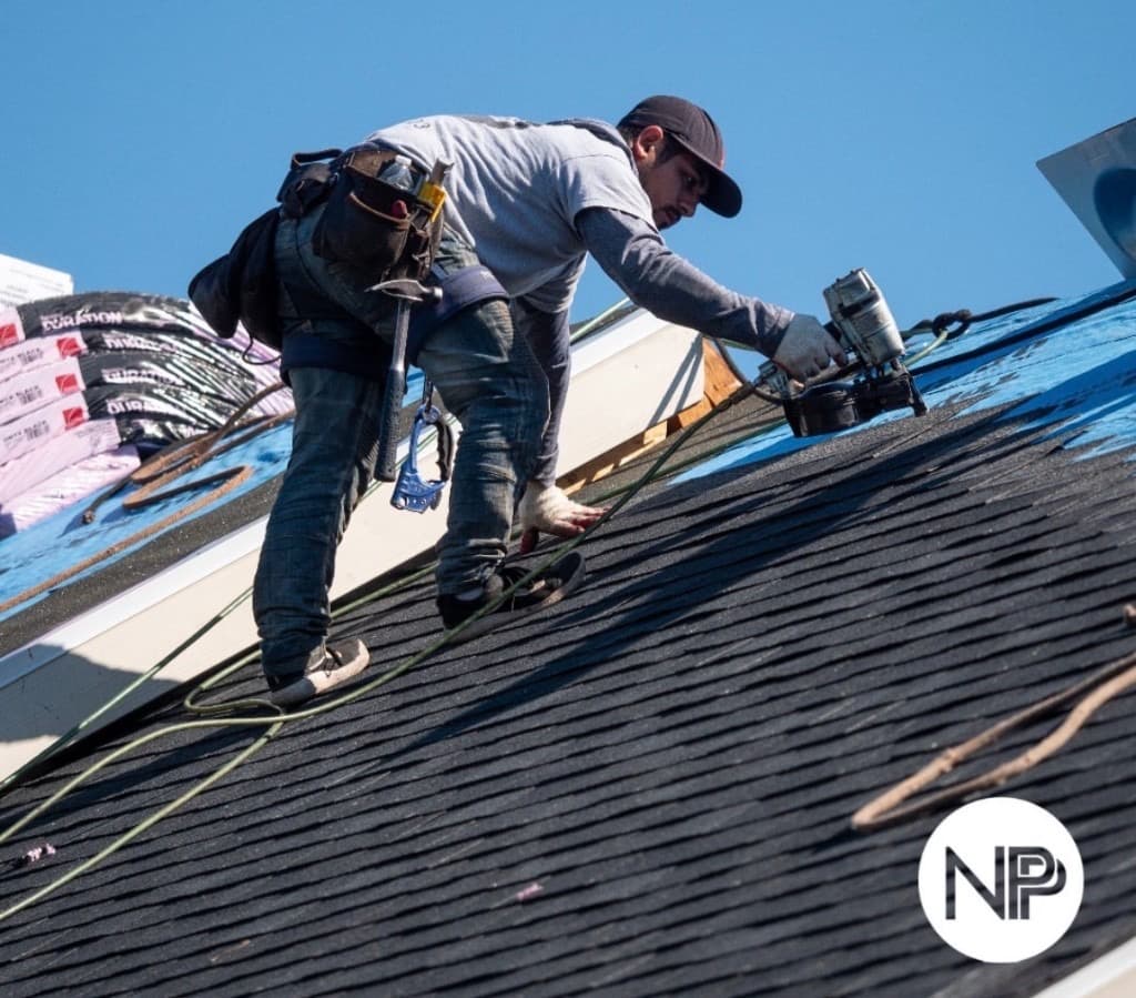 Safety-harnessed shingle installation